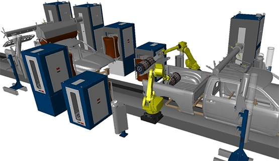 feather duster robots before paint spray booth