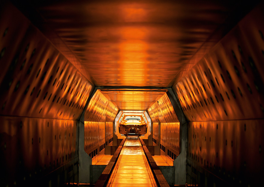Industrial oven glowing hot orange