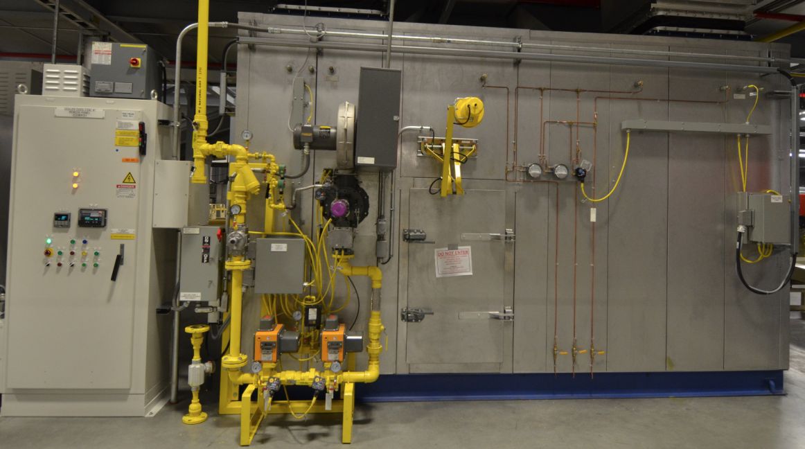 heaterbox and gas train for industrial oven